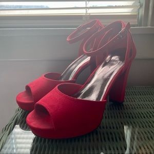 Red Strap Chunky Heels